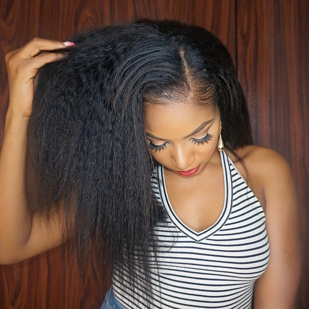 Perruque Lace Front 13X4 Kinky Straight, Perruque Lace Frontale HD Lisse Yaki Sans Colle, Perruques en Cheveux Humains Bouclés Bruts Vietnamiens, Closure HD 5x5 Wear And Go Perruques Sans Colle Densité 250% En Promotion Liquidation