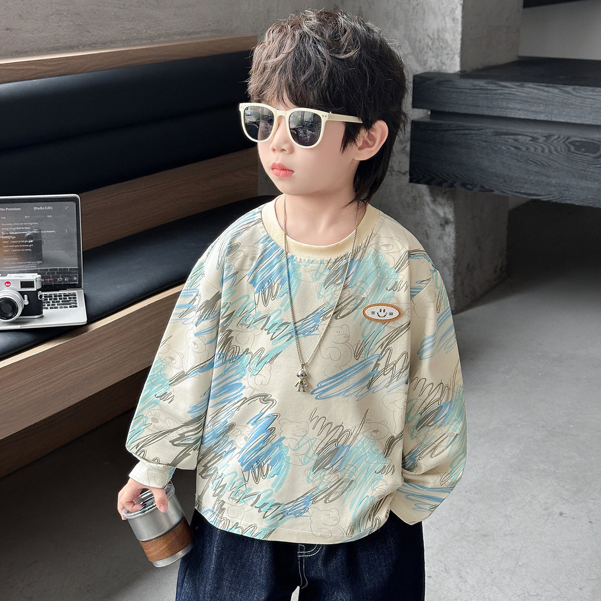 Boys' Casual Long Sleeve Crew Neck T-Shirt Pullover Top