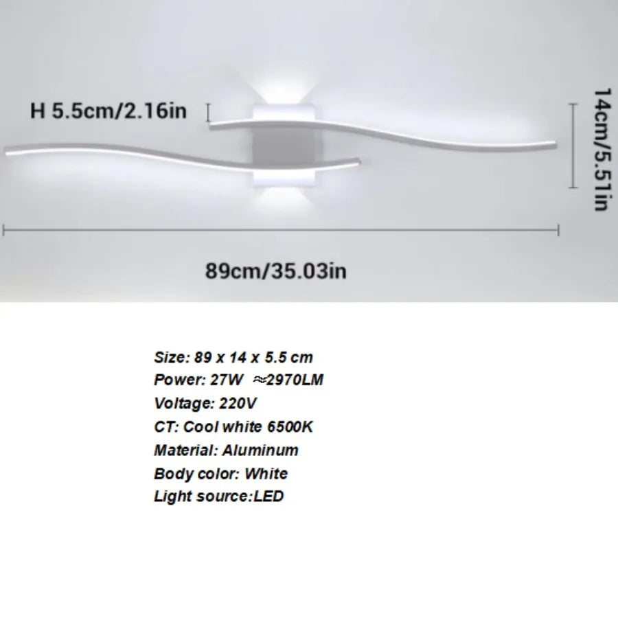 LED-Wandleuchte, schwarze Innenwandlampe, warmweißes Licht 3000 K, moderne geschwungene Form für Schlafzimmer, Wohnzimmer und Flur, 3000 K