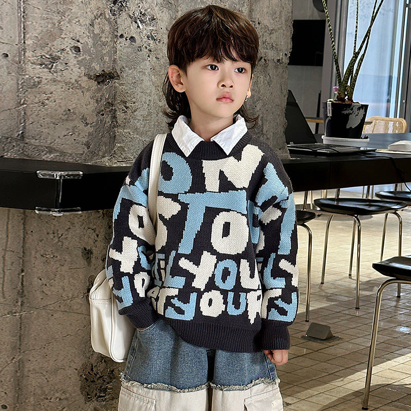 Casual Long Sleeve Kids Boys Warm Knit Sweater Top