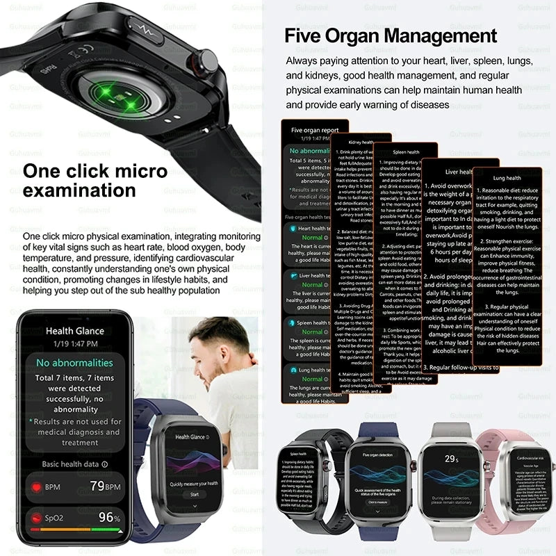 2026 New Health AI ECG Diagnosis Smart Watch Men 2.04-inch AMOLED Screen Heart Rate Blood Pressure IP68 Waterproof Bluetooth Call Sports Smartwatch