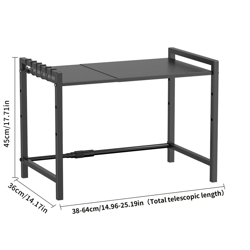 Microwave Shelf Organizer Expandable 38-64cm Retractable Oven Cooker Rack No-Drill Kitchen Countertop Appliances Storage Rack