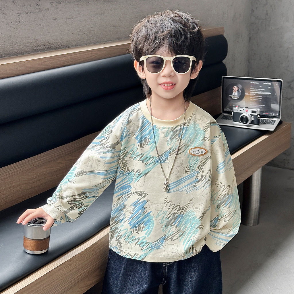Boys' Casual Long Sleeve Crew Neck T-Shirt Pullover Top