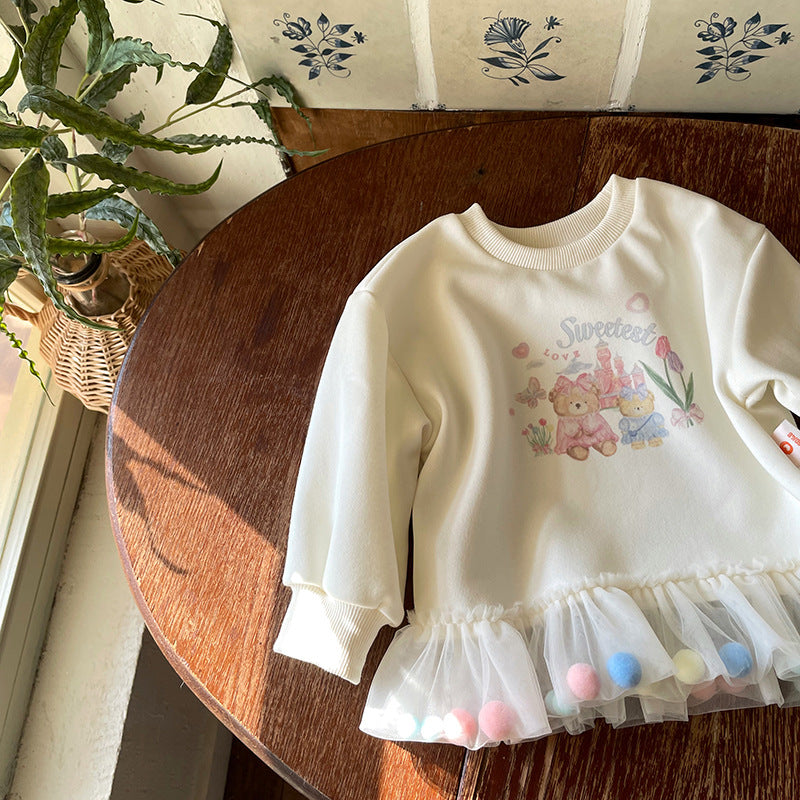 Cartoon Print Kids Sweatshirt Dress