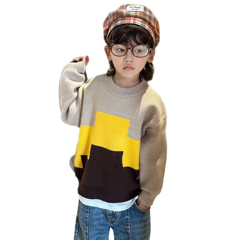 Boys Thickened Knit Sweater Long Sleeve Casual Pullover