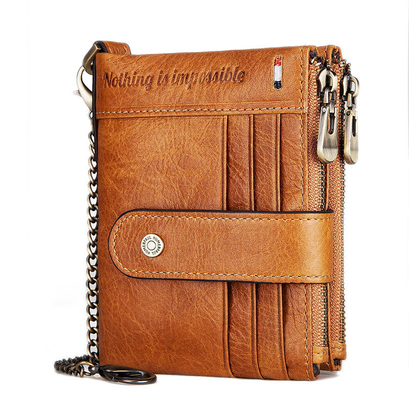 Unisex Double-Zip Leather Wallet with Card Slots