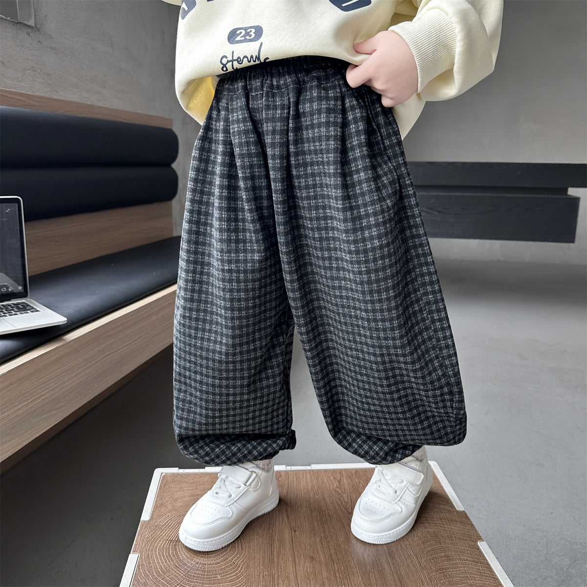 Boys Plaid Tapered Casual Pants