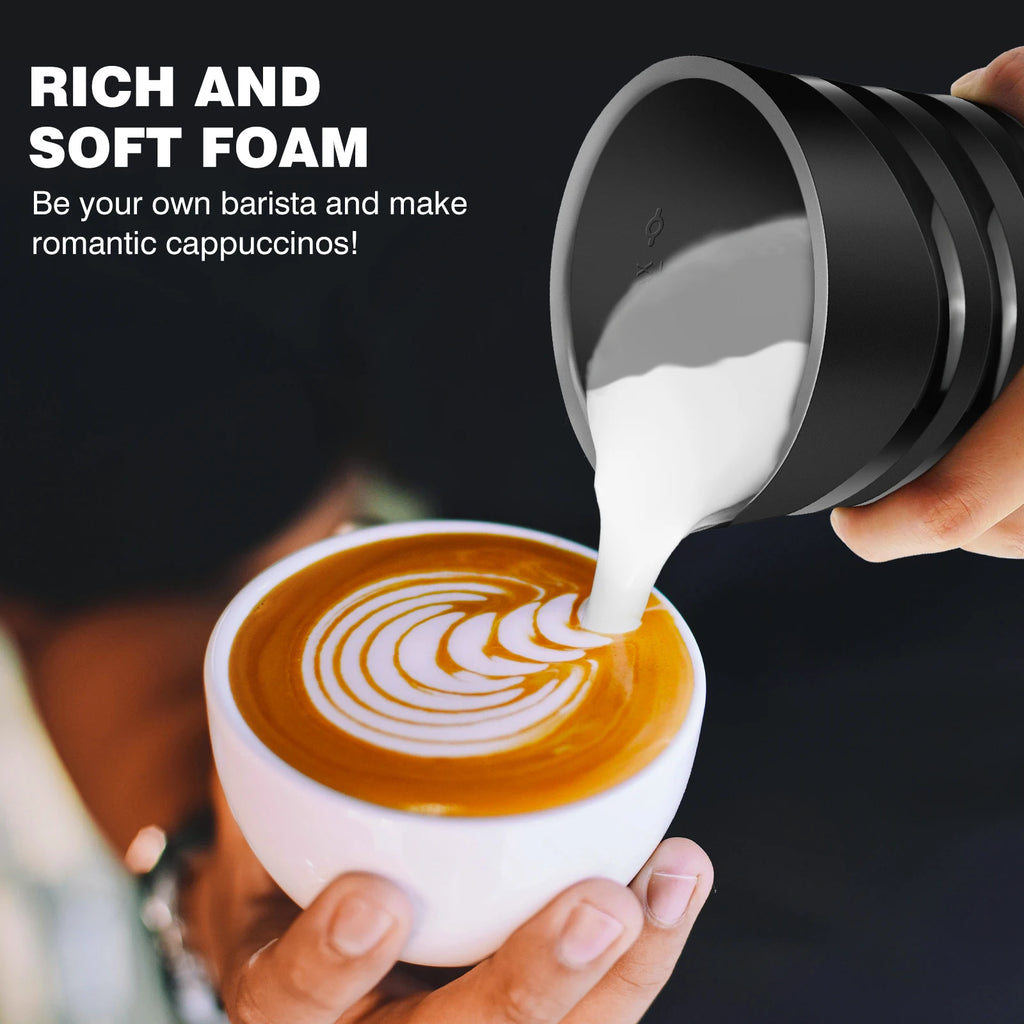 Espumador de leche de 400 W para chocolate caliente, vaporizador de leche 4 en 1 eléctrico con cable y función para bebidas calientes y frías, chocolate caliente con control de temperatura para café, latte y capuchino