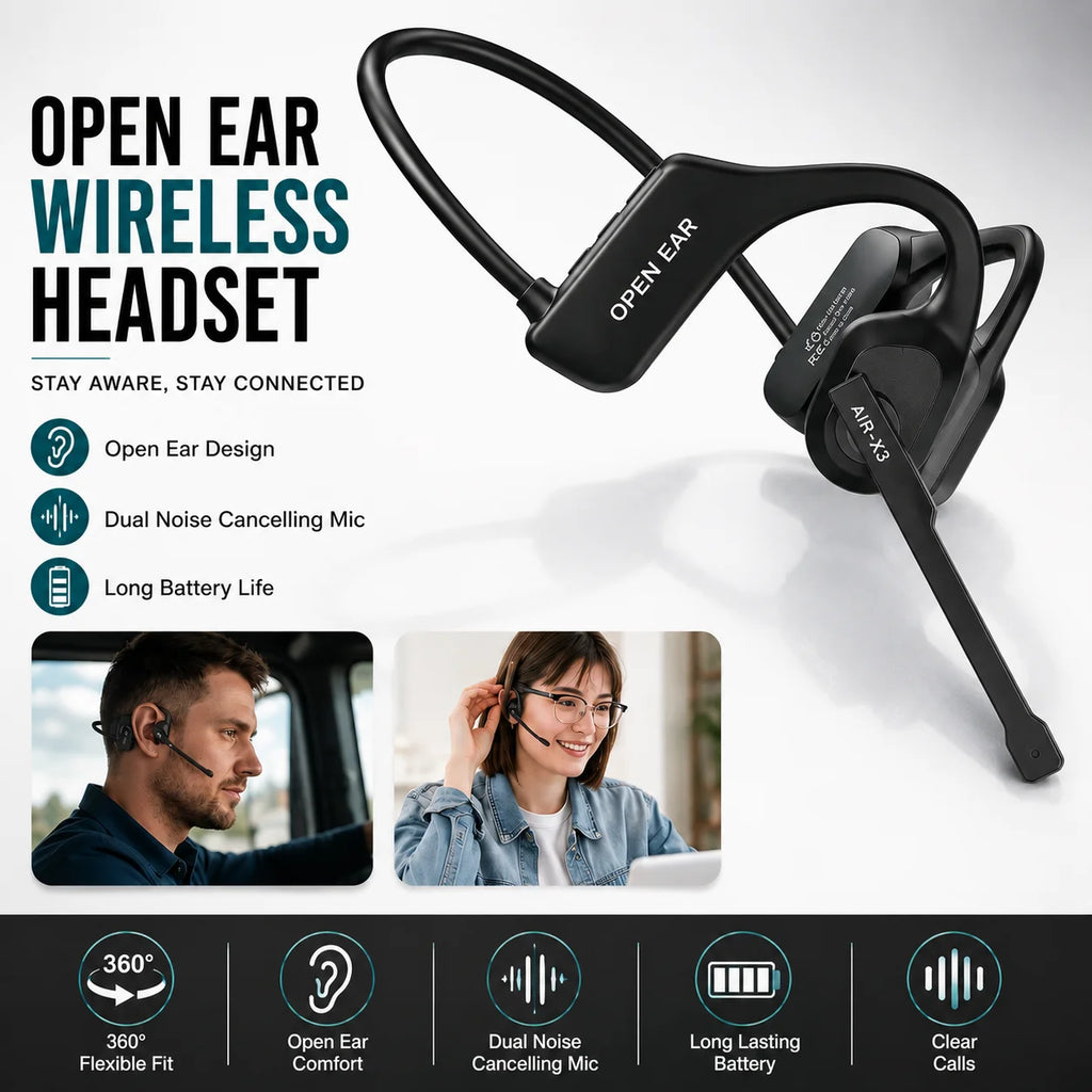 Cuffie wireless open-ear Bluetooth con microfono