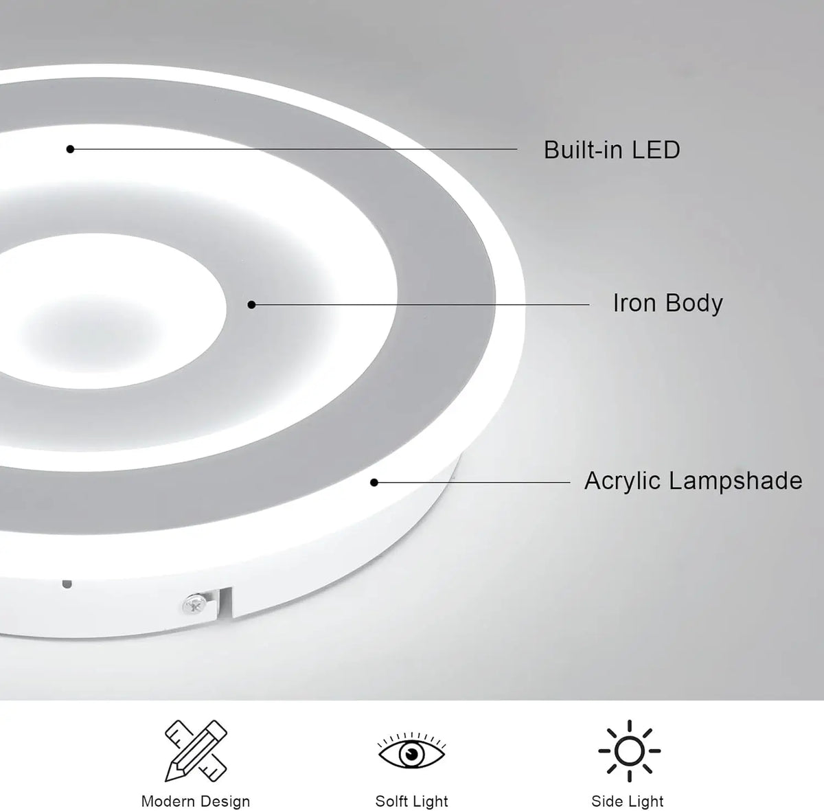 Lámpara de techo redonda LED, Lámparas de techo LED modernas 28W para pasillo, dormitorio, baño, cocina, sala de estar