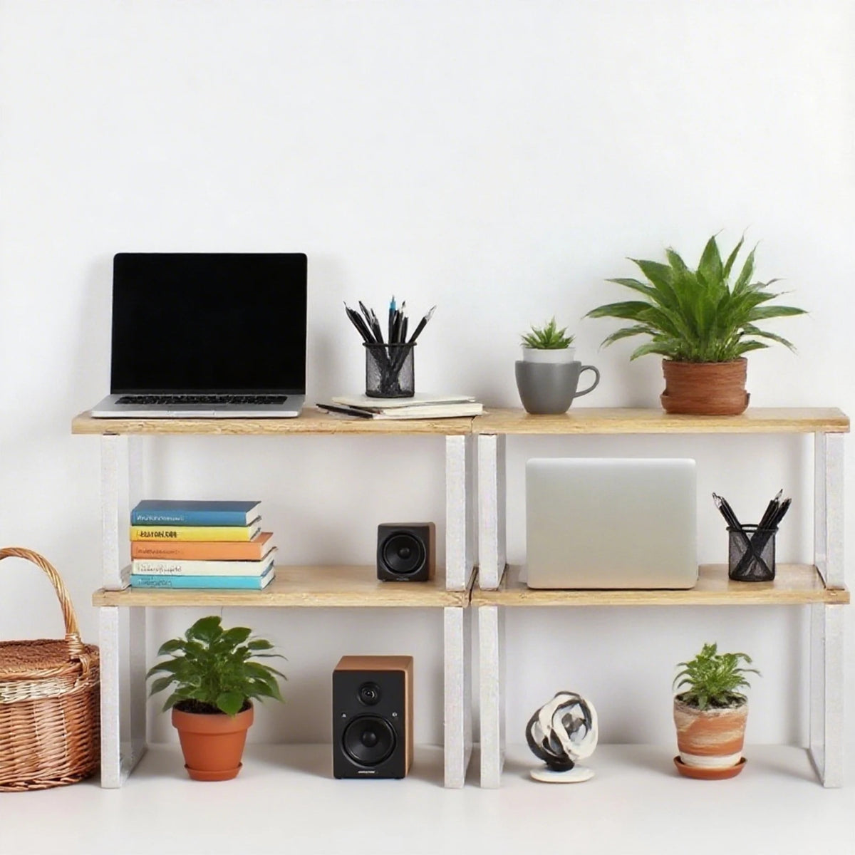 Organizador de especias de madera de bambú de 2 piezas, estante apilable multiusos para la encimera de cocina, soporte metálico para condimentos para armario o encimera
