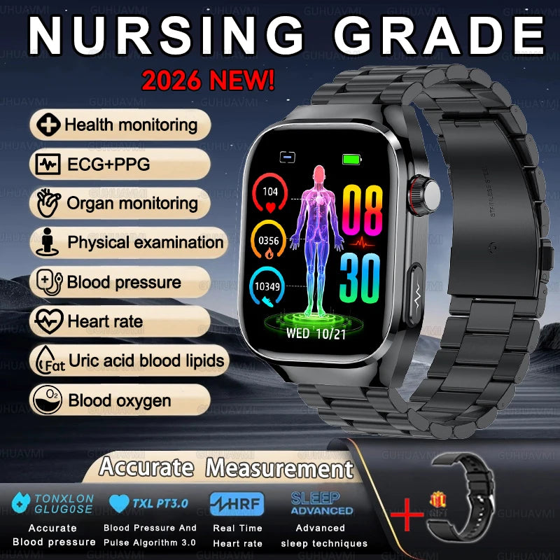 2026 New Health AI ECG Diagnosis Smart Watch Men 2.04-inch AMOLED Screen Heart Rate Blood Pressure IP68 Waterproof Bluetooth Call Sports Smartwatch