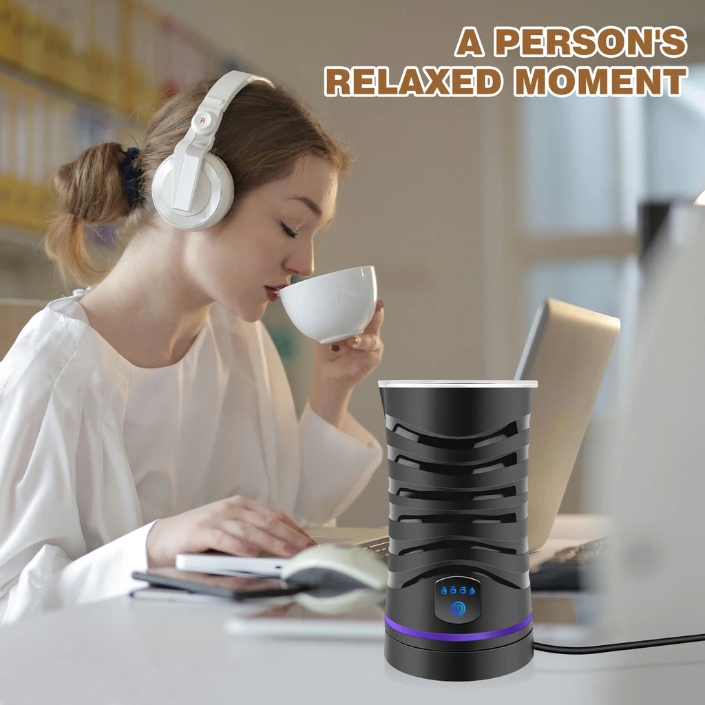 Espumador de leche de 400 W para chocolate caliente, vaporizador de leche 4 en 1 eléctrico con cable y función para bebidas calientes y frías, chocolate caliente con control de temperatura para café, latte y capuchino