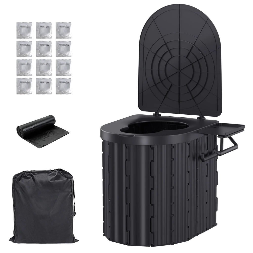 Multifunctional Portable Folding Toilet ABS Lightweight Camping Travel Commode with Lid 400lbs Load for Outdoor Fishing Hiking Road Trip