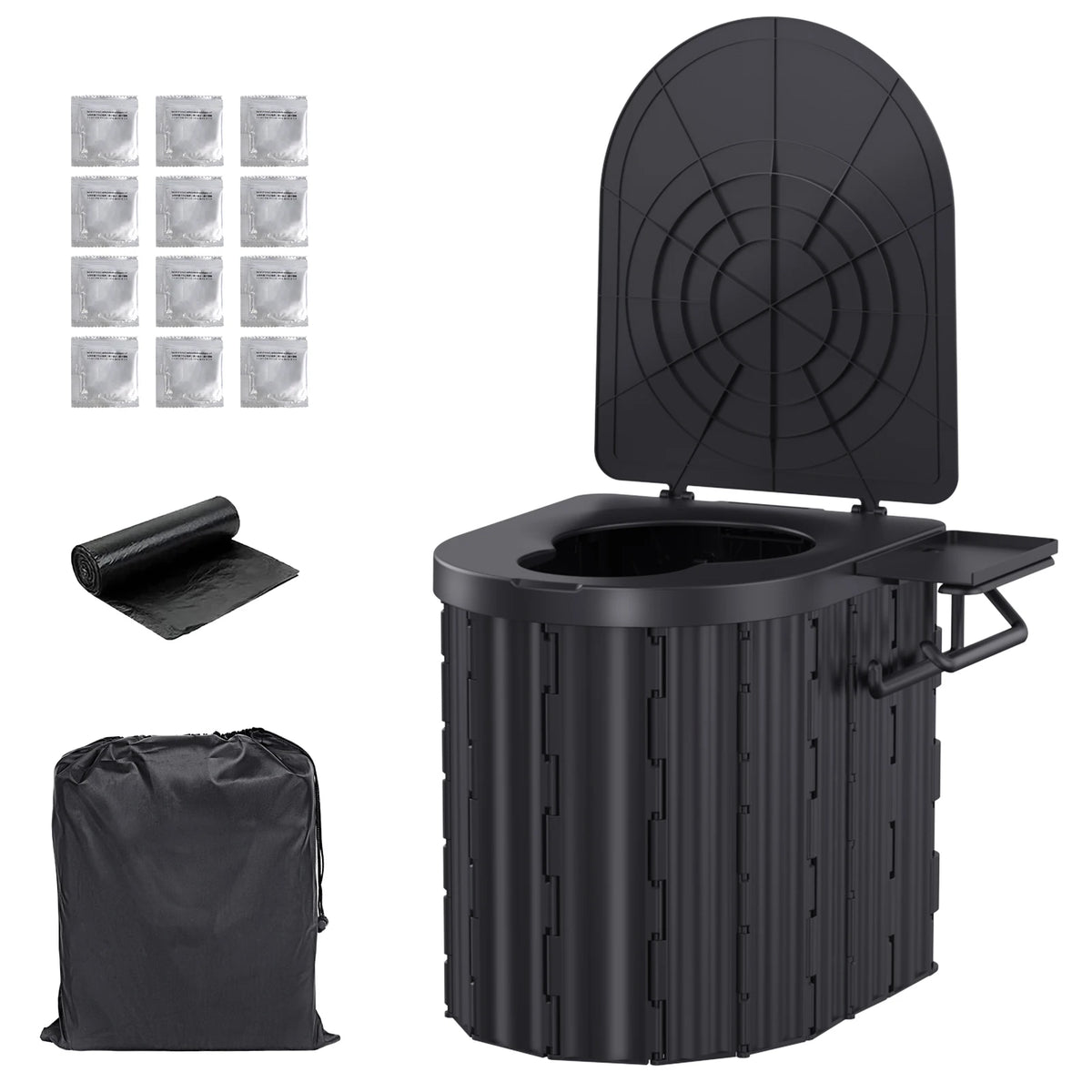 Multifunctional Portable Folding Toilet ABS Lightweight Camping Travel Commode with Lid 400lbs Load for Outdoor Fishing Hiking Road Trip