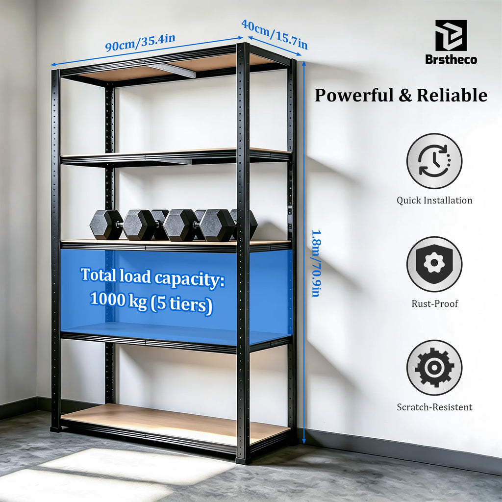 5-stufiges Schwerlast-Metallregal, Tragkraft 500 kg, werkzeugloses Stecksystem, flexibel teilbare Konstruktion, höhenverstellbare MDF-Einlegeböden, großes und vielseitiges Aufbewahrungsregal – ideal für Lager, Garage, Küche, Schlafzimmer, Büro und Keller