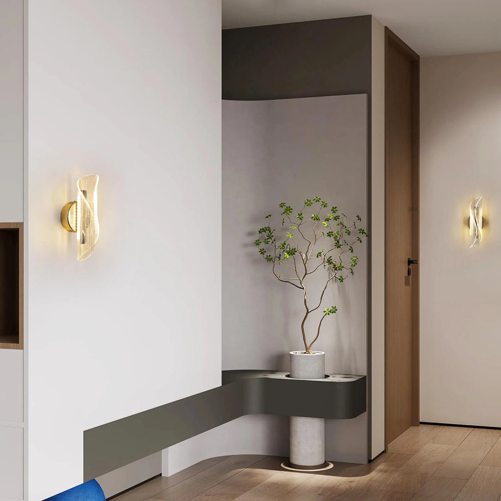 LED Interior Wall Sconce, 12W Dimmable Modern Wall Lamp Gold, Acrylic Interior Wall Light for Bedroom, Hallway, Porch