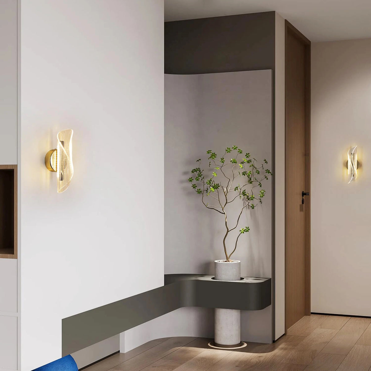 LED Interior Wall Sconce, 12W Dimmable Modern Wall Lamp Gold, Acrylic Interior Wall Light for Bedroom, Hallway, Porch