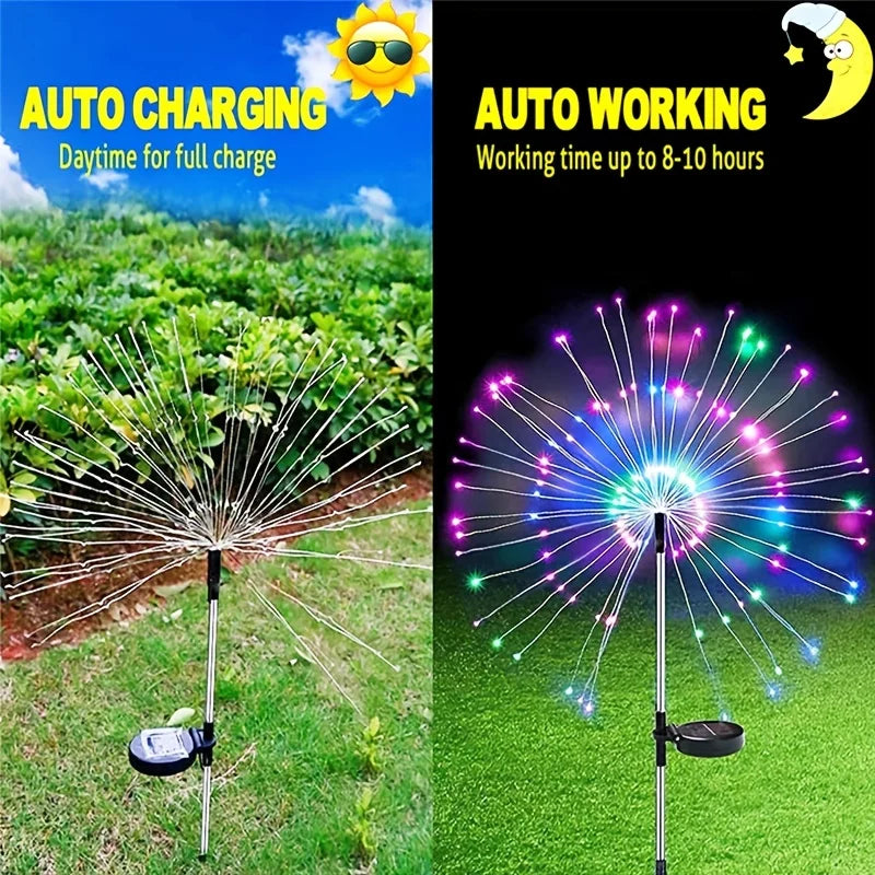 1 lot de feux d'artifice solaires pour extérieur, éclairage décoratif pour jardin, patio, Halloween, Noël, mariage, décoration murale