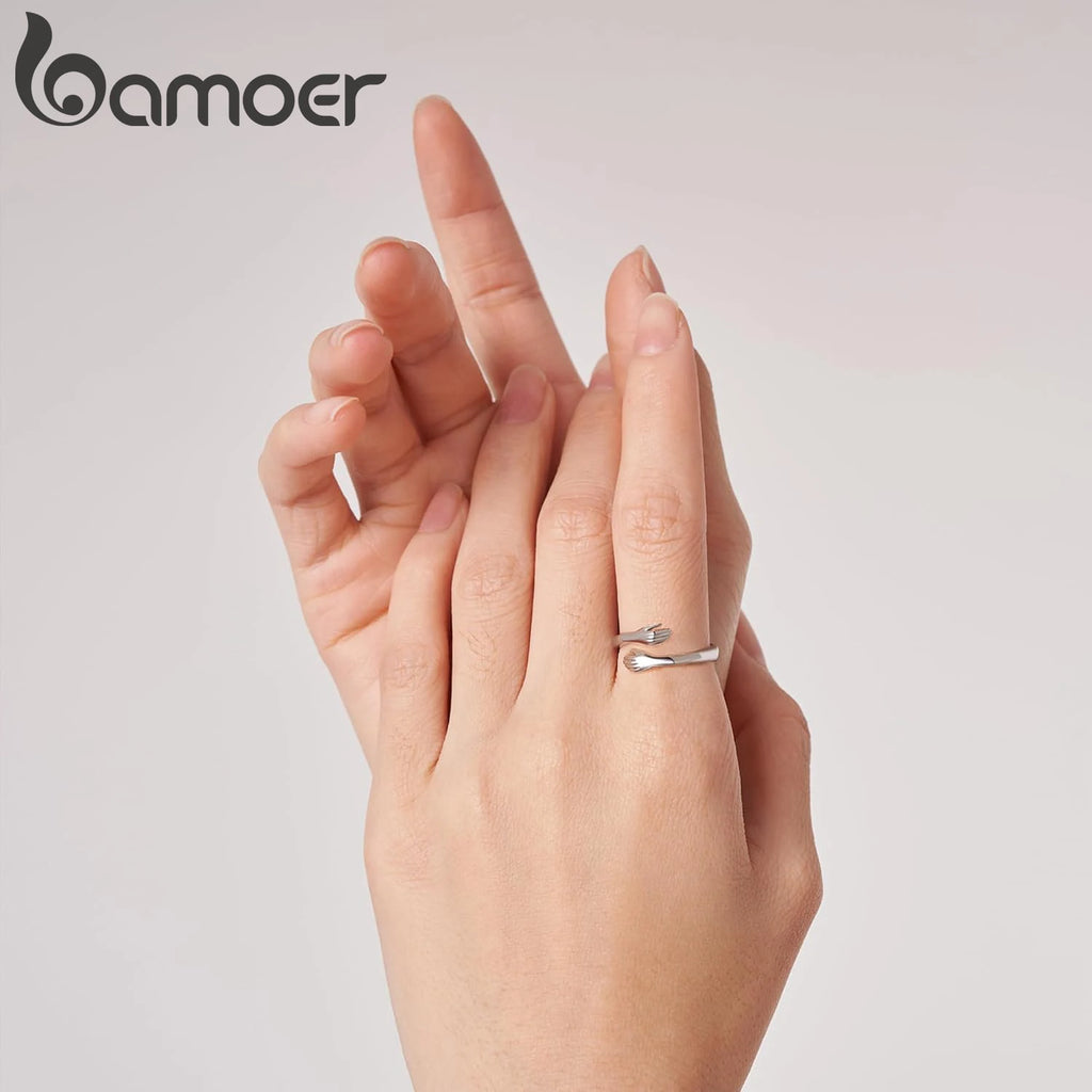 Anello regolabile con motivo famiglia, colore oro, argento o oro rosa