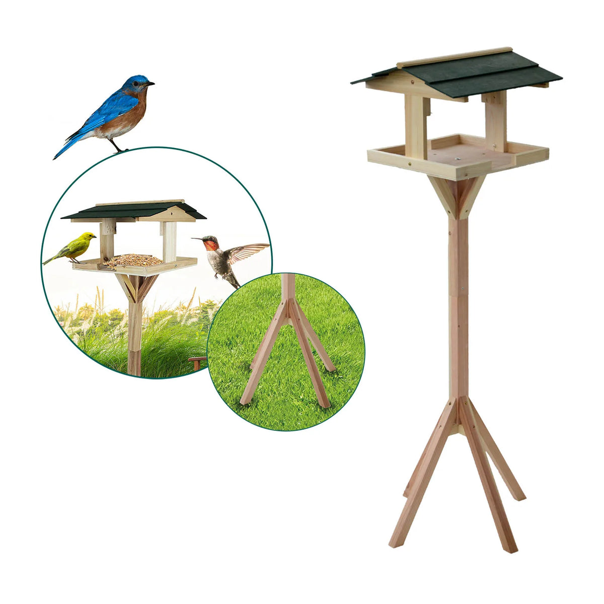 Traditional Wooden Bird Table, Garden Bird Feeder Feeding Station, Freestanding