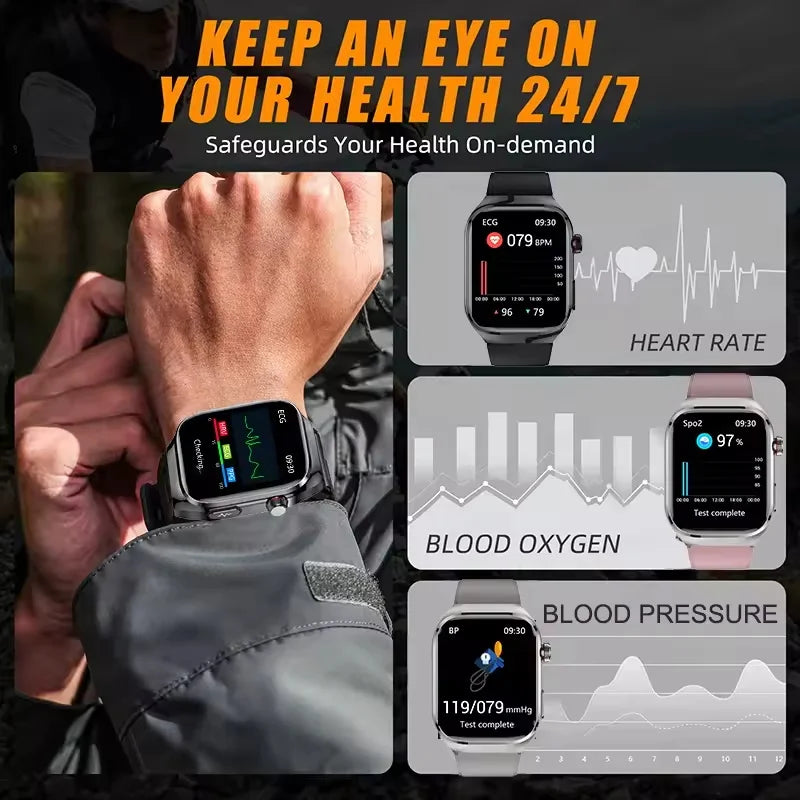 2026 New Health AI ECG Diagnosis Smart Watch Men 2.04-inch AMOLED Screen Heart Rate Blood Pressure IP68 Waterproof Bluetooth Call Sports Smartwatch