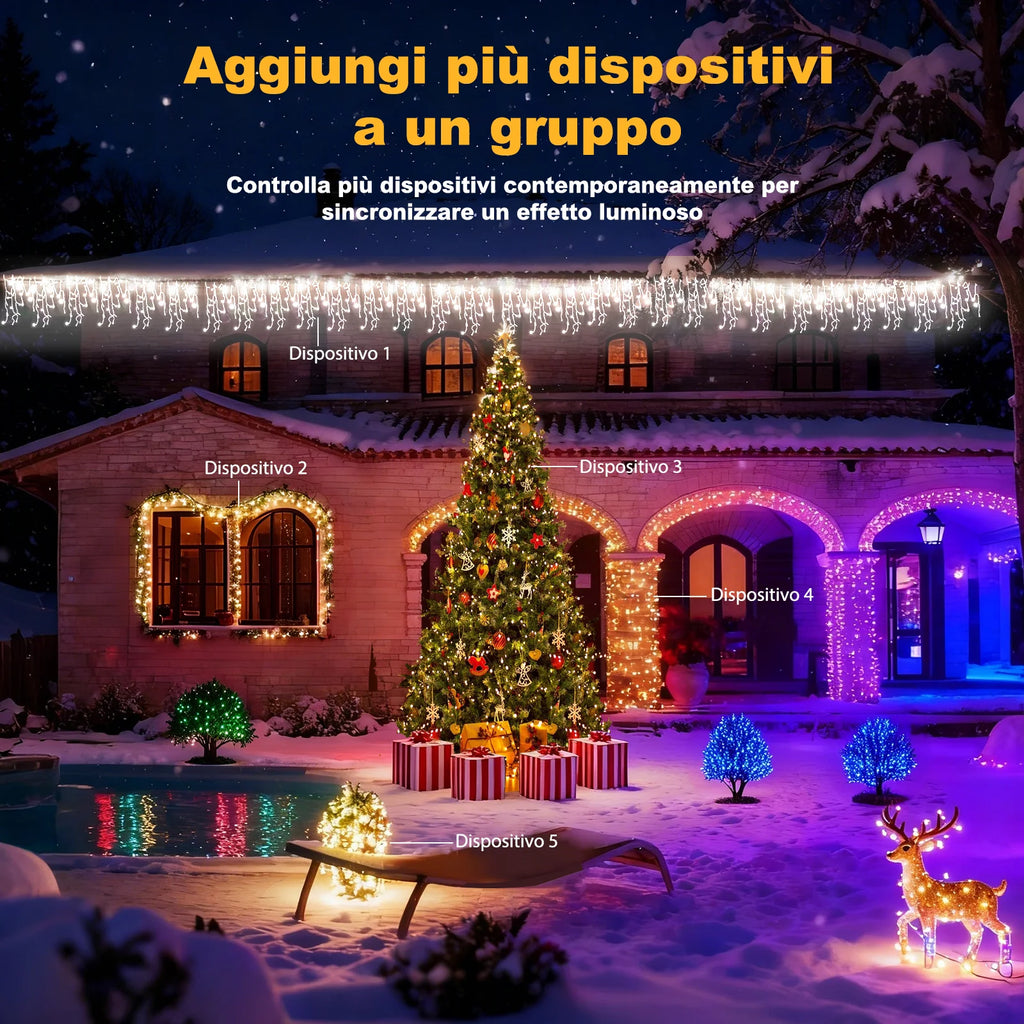 Christmas Led Icicle String Lights 5/10/15/30/45m, 200-1800 Leds, Warm/Cold White or Multi-Color, App + Remote Control, Music Mode, Timer, Dimmable, Ip65 Outdoor, with Hooks and Clips