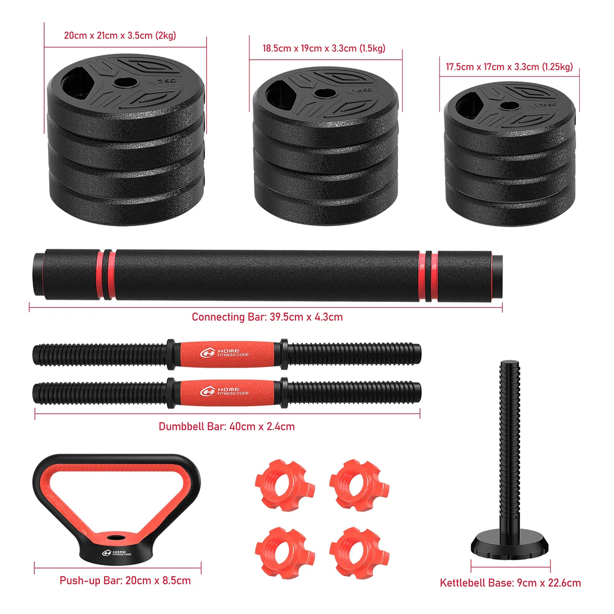 Adjustable 20 kg or 26 kg Dumbbell and Barbell Set
