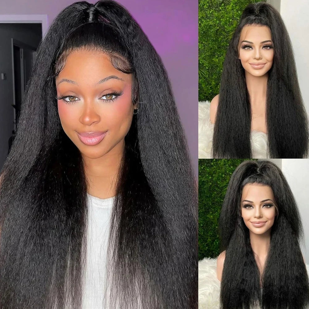 Perruque Lace Front 13X4 Kinky Straight, Perruque Lace Frontale HD Lisse Yaki Sans Colle, Perruques en Cheveux Humains Bouclés Bruts Vietnamiens, Closure HD 5x5 Wear And Go Perruques Sans Colle Densité 250% En Promotion Liquidation