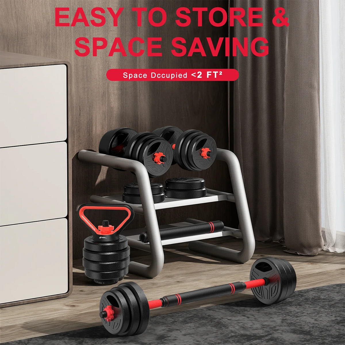 Adjustable 20 kg or 26 kg Dumbbell and Barbell Set