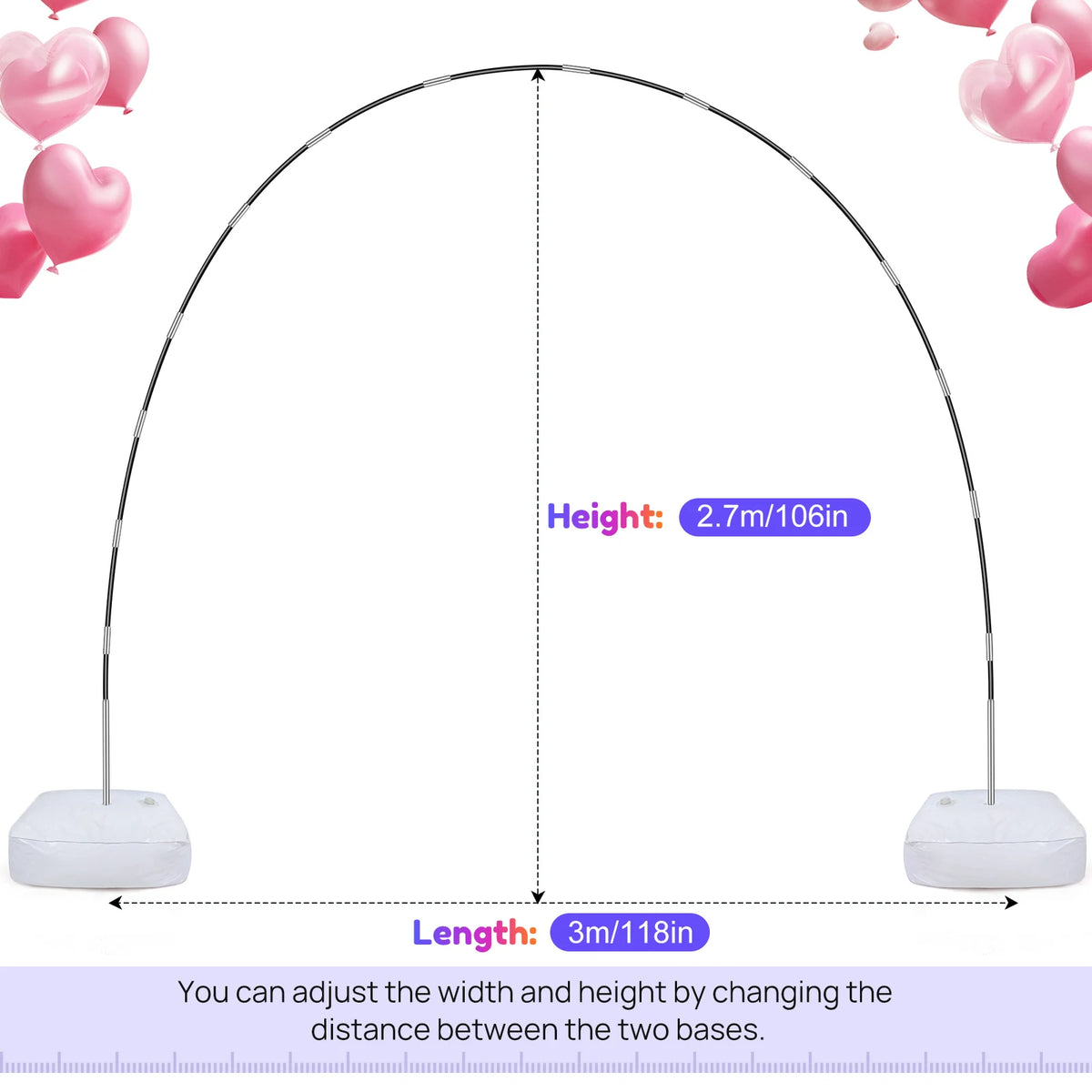 Soporte para globos ajustable con base, kit para arco semicircular de globos, ideal para cumpleaños, bodas y baby showers