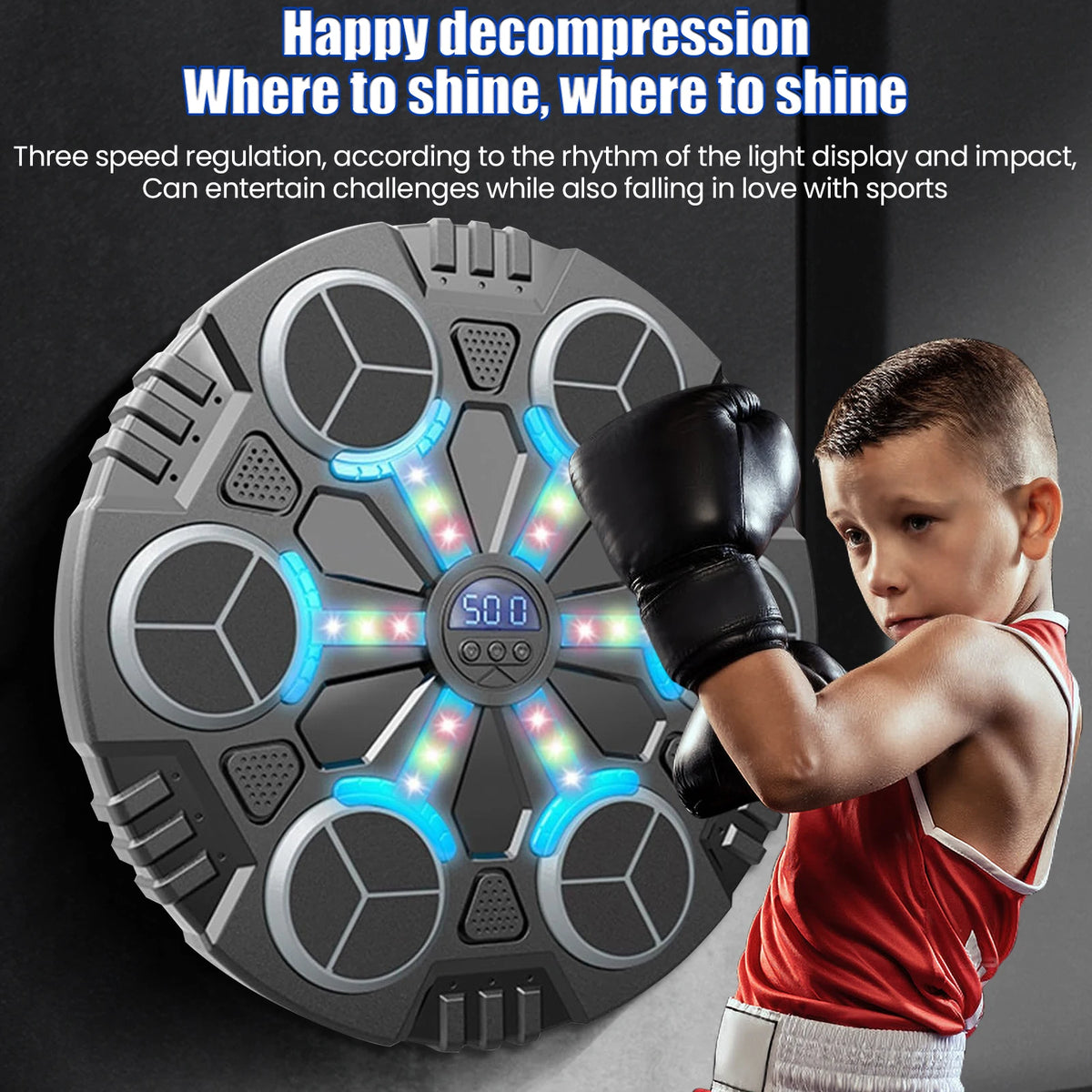 Smart Bluetooth Music Boxing Trainer for Kids with Gloves Interactive Rhythm Safe Design Home Fitness Equipment Portable Compact