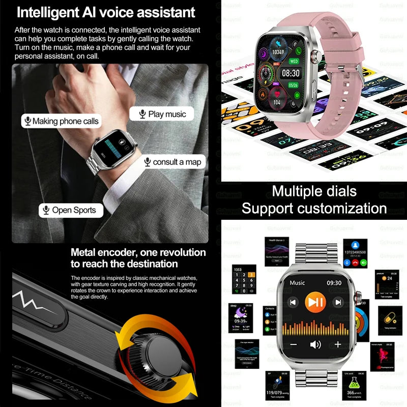 2026 New Health AI ECG Diagnosis Smart Watch Men 2.04-inch AMOLED Screen Heart Rate Blood Pressure IP68 Waterproof Bluetooth Call Sports Smartwatch