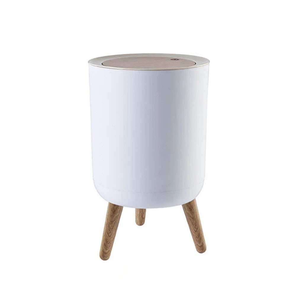 Mülleimer mit modernen Holzfüßen und Druckdeckel für Wohnzimmer, Badezimmer, Küche und Büro, 7 l/10 l