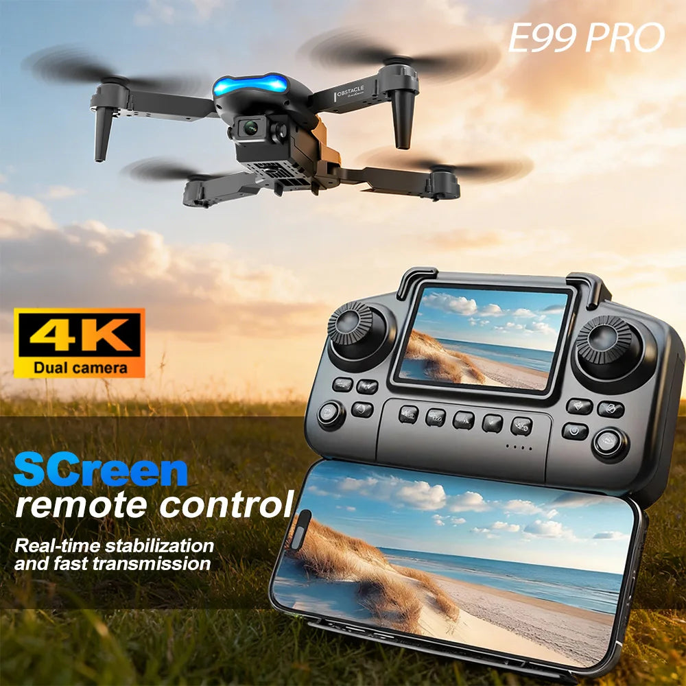 ZNLYRION Dron RC 4K con Control Remoto con Pantalla  Cámara Dual Posicionamiento de Flujo Óptico Evitación de Obstáculos Plegable FPV WIFI Control por APP Regreso con Tecla 360° Voltereta Cuadricóptero Juguete para Principiantes