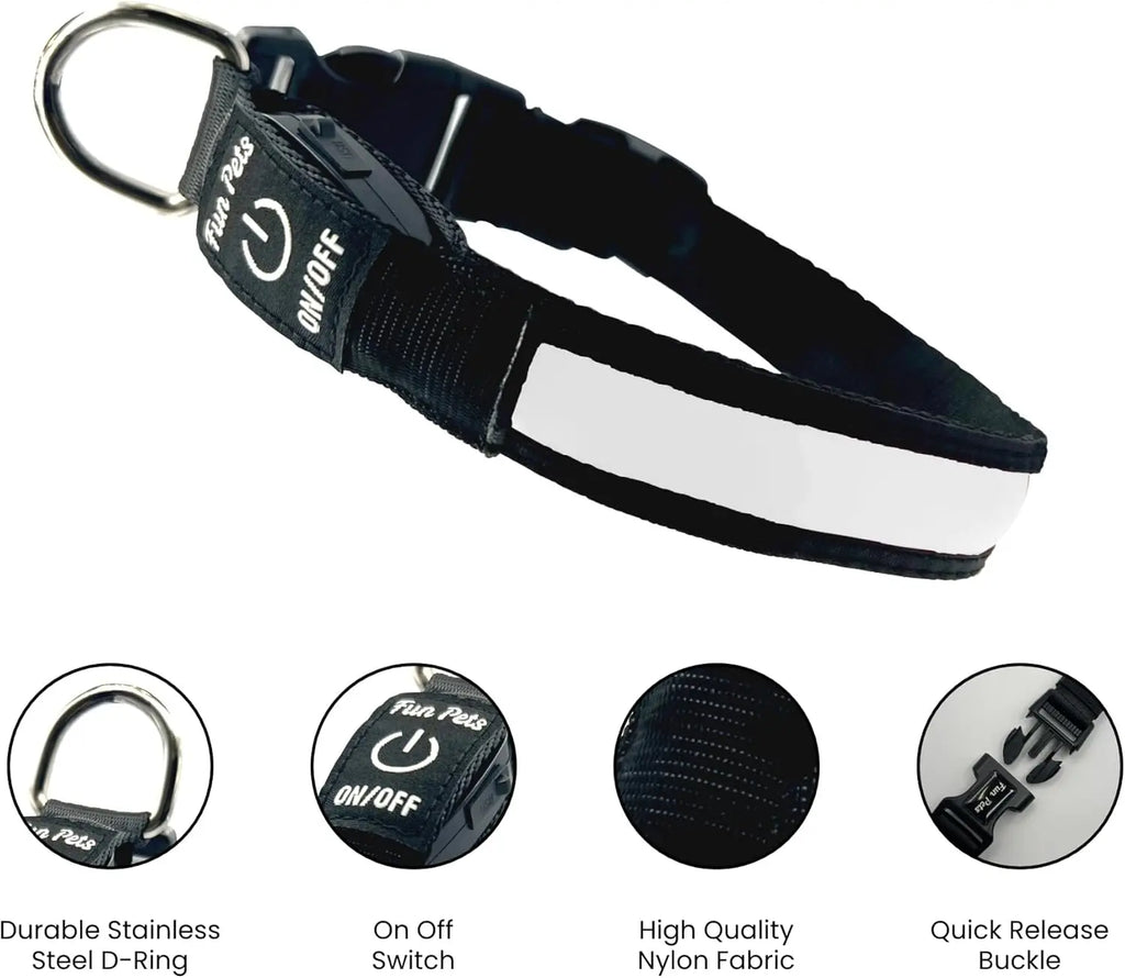 Collier pour chien en nylon avec LED de sécurité clignotante pour la nuit, lumineux dans le noir, laisse pour chien, accessoire fluorescent lumineux pour chien
