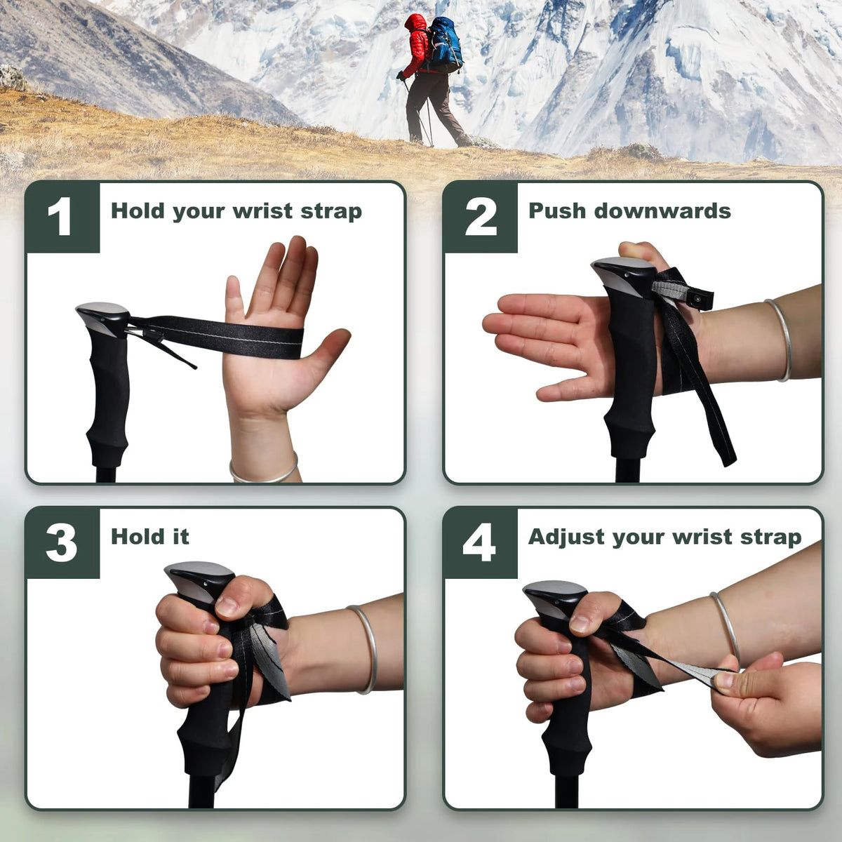 Ultraleichter, 5-teilig zusammenklappbarer Wanderstock aus Aluminiumlegierung – ideal für Outdoor-Wandern, Bergsteigen und Spaziergänge; stabil und langlebig.