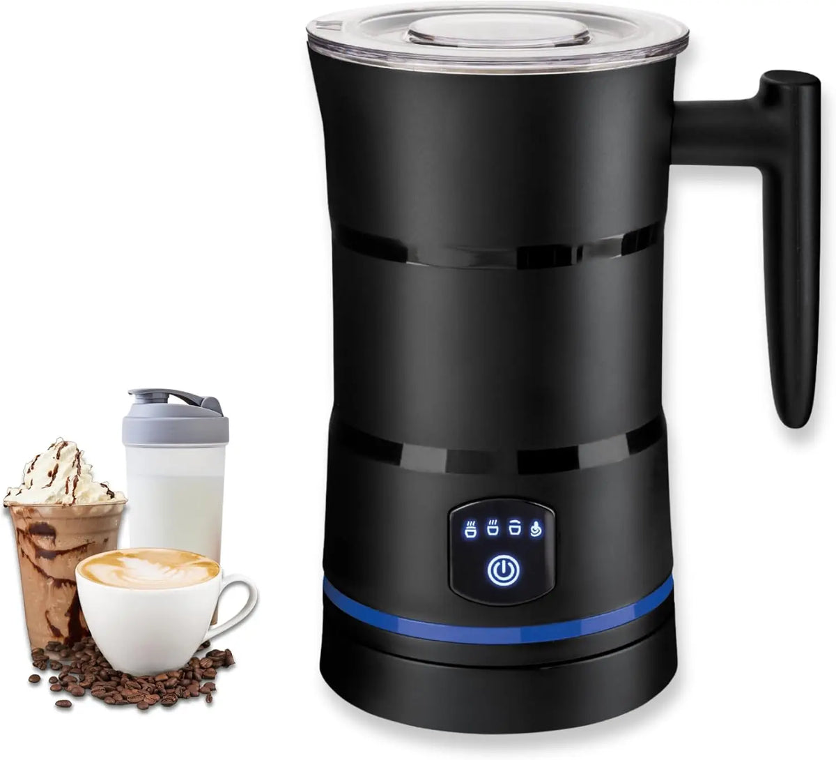 Espumador de leche de 400 W para chocolate caliente, vaporizador de leche 4 en 1 eléctrico con cable y función para bebidas calientes y frías, chocolate caliente con control de temperatura para café, latte y capuchino