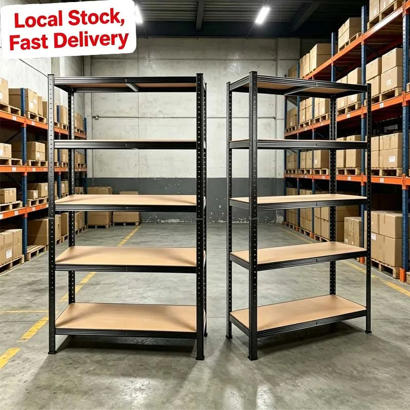 5-stufiges Schwerlast-Metallregal, Tragkraft 500 kg, werkzeugloses Stecksystem, flexibel teilbare Konstruktion, höhenverstellbare MDF-Einlegeböden, großes und vielseitiges Aufbewahrungsregal – ideal für Lager, Garage, Küche, Schlafzimmer, Büro und Keller
