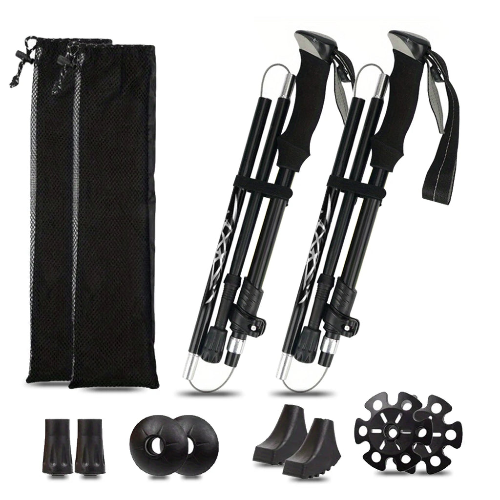 Ultraleichter, 5-teilig zusammenklappbarer Wanderstock aus Aluminiumlegierung – ideal für Outdoor-Wandern, Bergsteigen und Spaziergänge; stabil und langlebig.