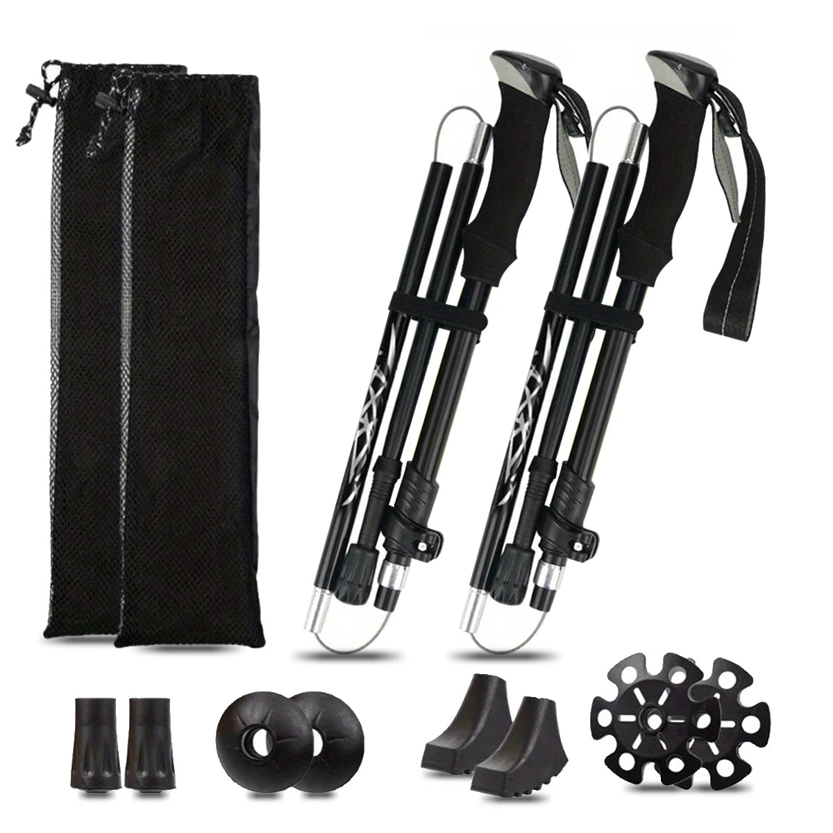 Ultraleichter, 5-teilig zusammenklappbarer Wanderstock aus Aluminiumlegierung – ideal für Outdoor-Wandern, Bergsteigen und Spaziergänge; stabil und langlebig.