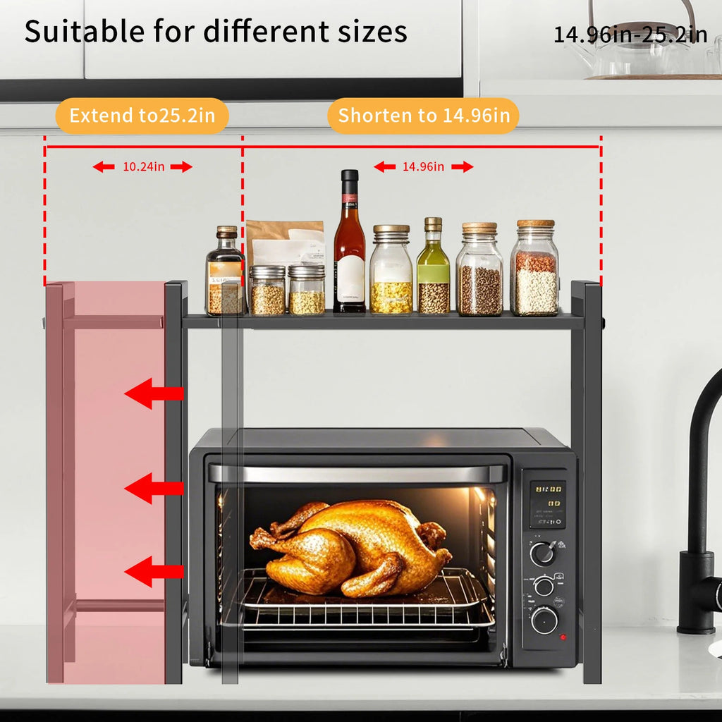 Microwave Shelf Organizer Expandable 38-64cm Retractable Oven Cooker Rack No-Drill Kitchen Countertop Appliances Storage Rack