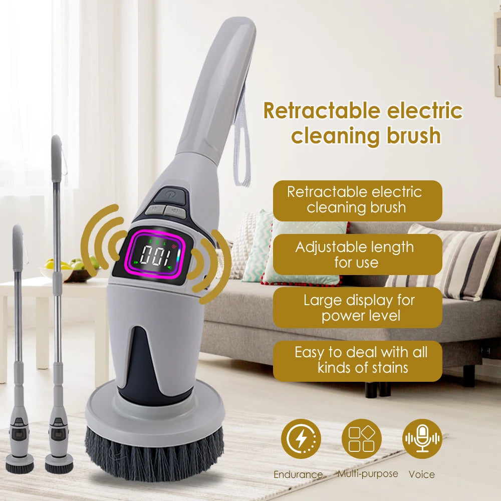 10 in 1 Multifunctional Electric Cleaning Brush, Household Rotary Cleaner with Voice Announcement, Ideal for Kitchen Cleaning