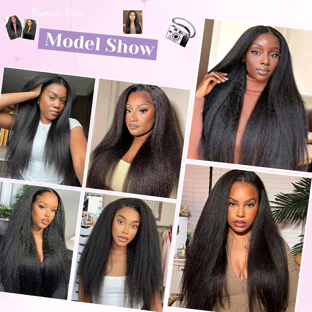 Perruque Lace Front 13X4 Kinky Straight, Perruque Lace Frontale HD Lisse Yaki Sans Colle, Perruques en Cheveux Humains Bouclés Bruts Vietnamiens, Closure HD 5x5 Wear And Go Perruques Sans Colle Densité 250% En Promotion Liquidation