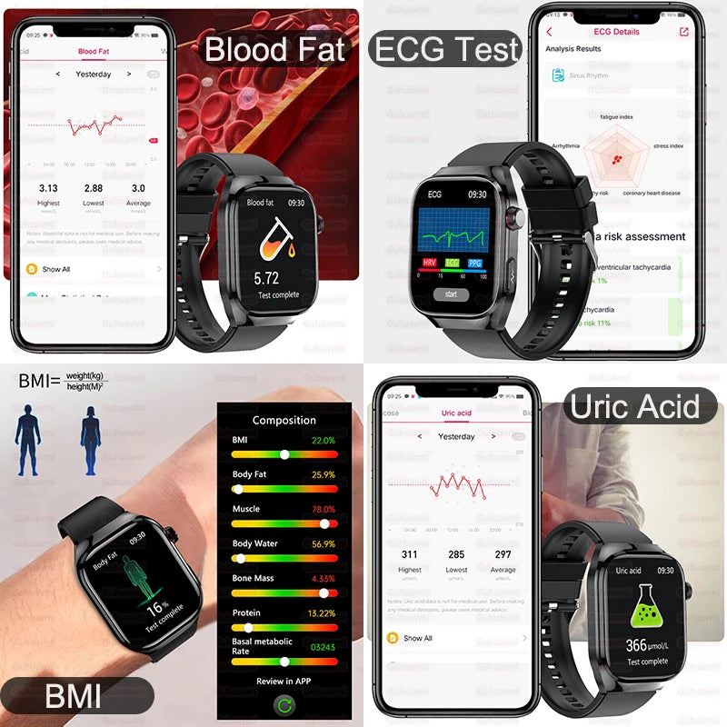 2026 New Health AI ECG Diagnosis Smart Watch Men 2.04-inch AMOLED Screen Heart Rate Blood Pressure IP68 Waterproof Bluetooth Call Sports Smartwatch