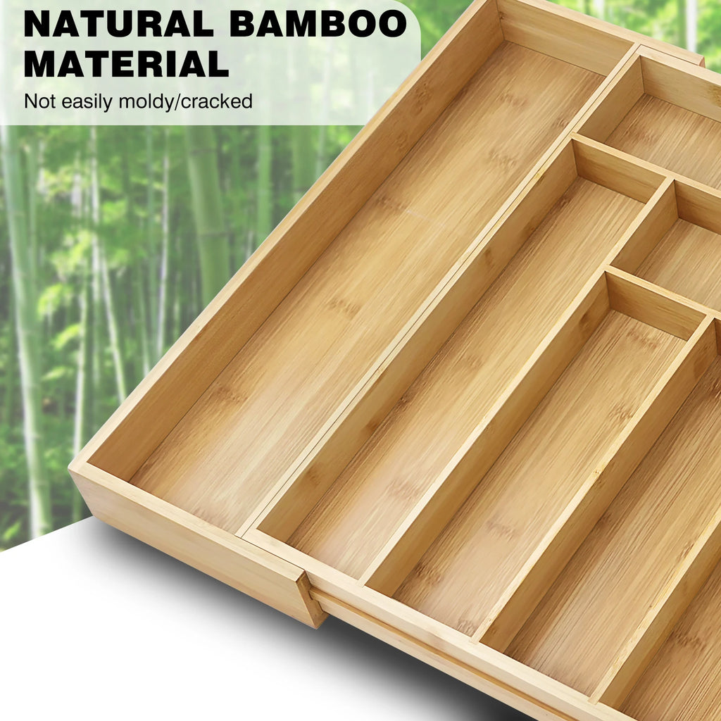 Bambus-Besteckkasten mit 6–8 Fächern, ausziehbarer Küchen-Schubladenorganizer – Holzhalter für Küchenutensilien für Zuhause und Büro, umweltfreundlich