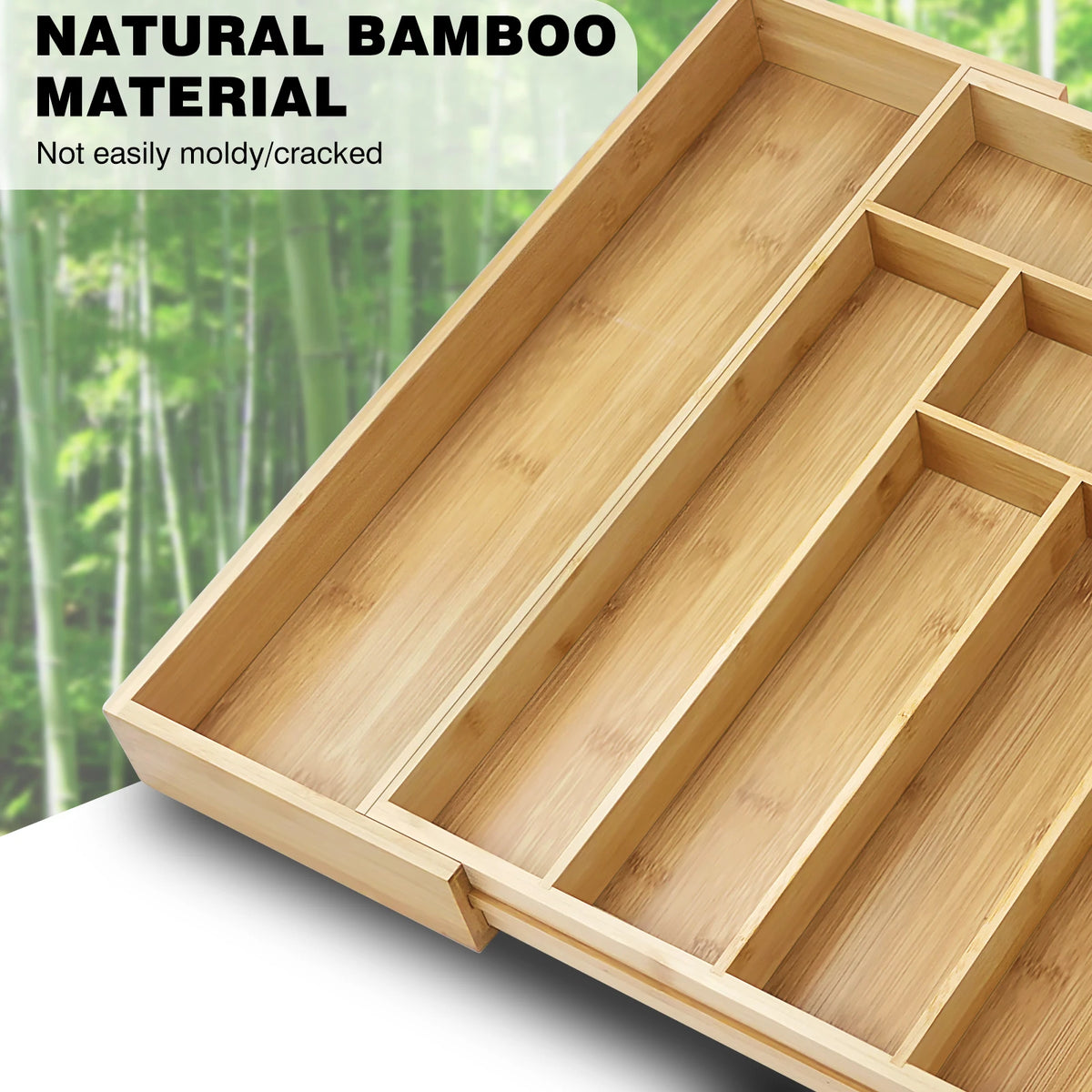 Bambus-Besteckkasten mit 6–8 Fächern, ausziehbarer Küchen-Schubladenorganizer – Holzhalter für Küchenutensilien für Zuhause und Büro, umweltfreundlich