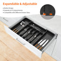 Besteckkasten für die Küchenschublade, 33–57 cm, verstellbarer, ausziehbarer Kunststoff-Einsatz für Besteck und Küchenutensilien, 8 Fächer, Schwarz