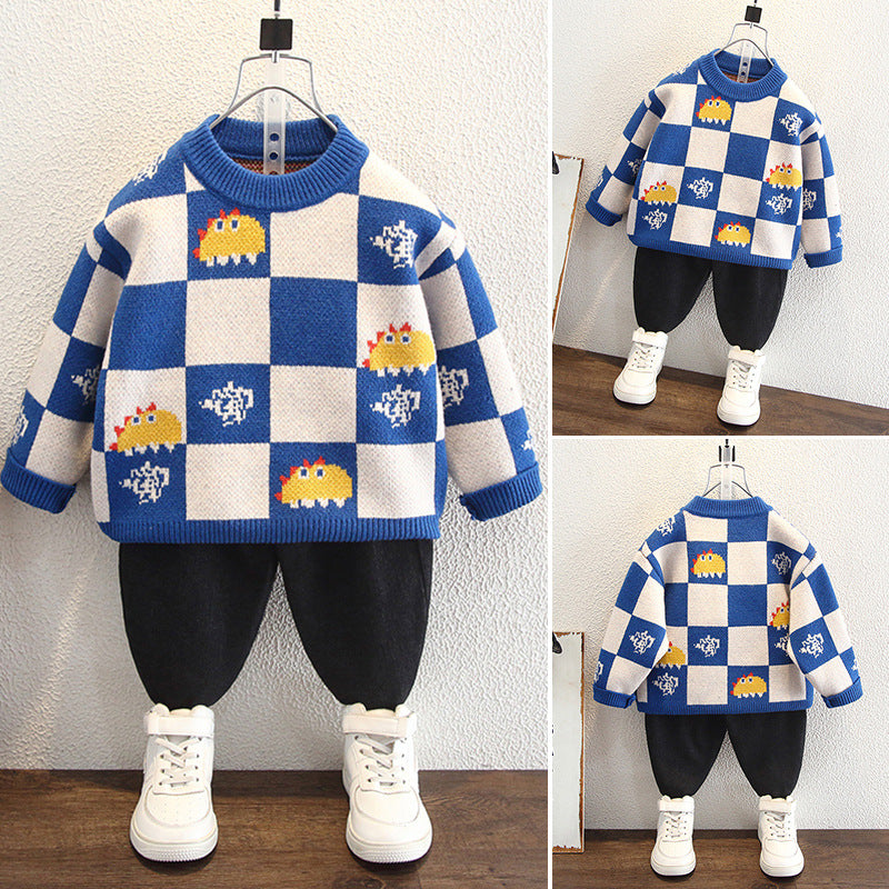Boys Preppy Style Thickened Long Sleeve Knit Sweater Base Layer