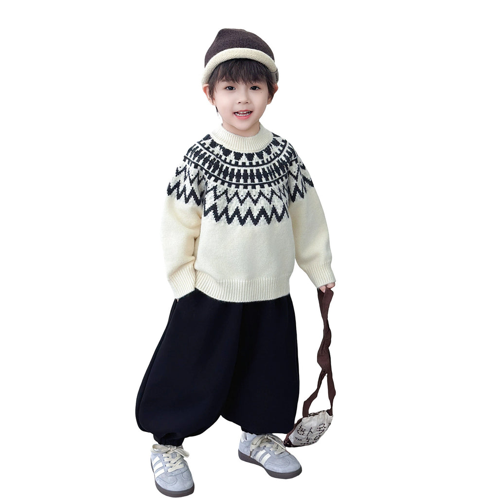 Boys Long Sleeve Knit Sweater Autumn Winter Cool Style Base Layer